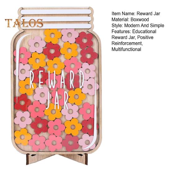 Wooden Reward Jar for Kids Positive Behavior Incentive Chart with Base Stars Flowers Incentive System Management Tools for Student Home Classroom