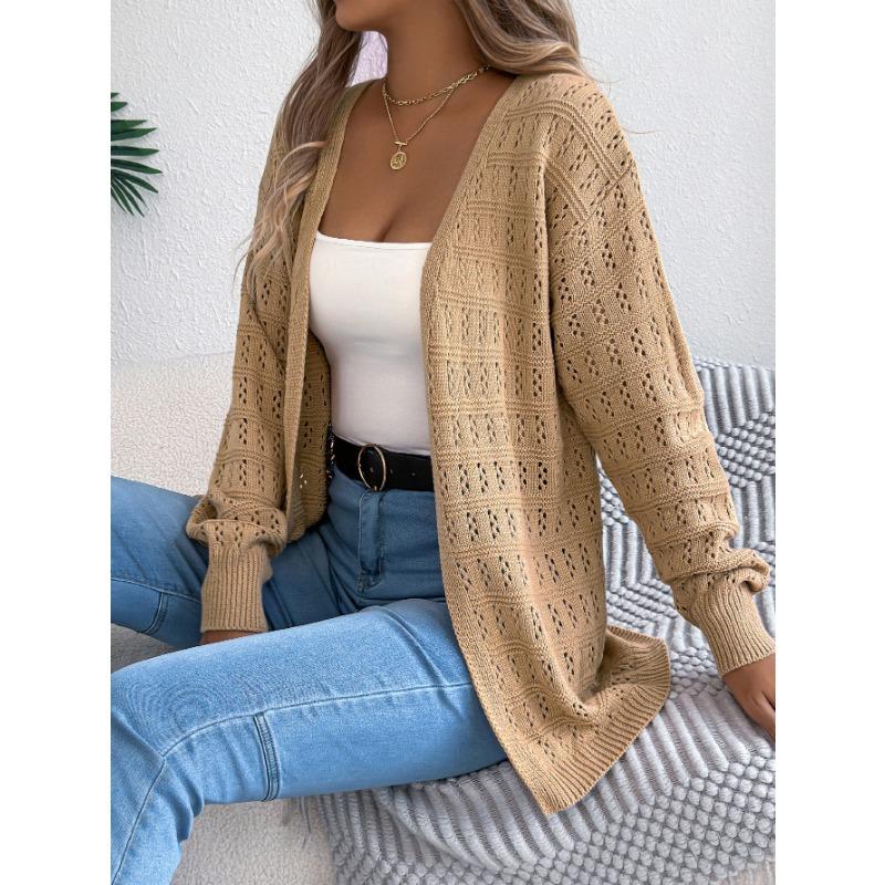 

Однотонный, Ажурный фонарь, Кардиган с длинными рукавами, Пальто средней длины для женской одежды на осень и зиму S