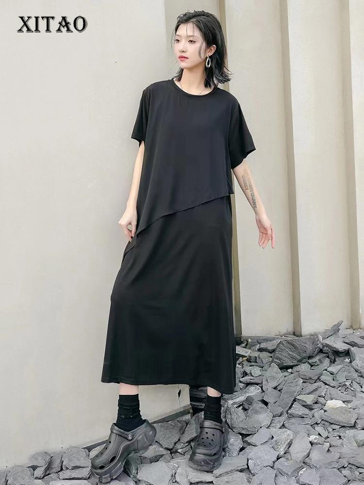 

XITAO Лоскутное однотонное пуловерное свободное модное новое платье WLD20154 One Size чёрный