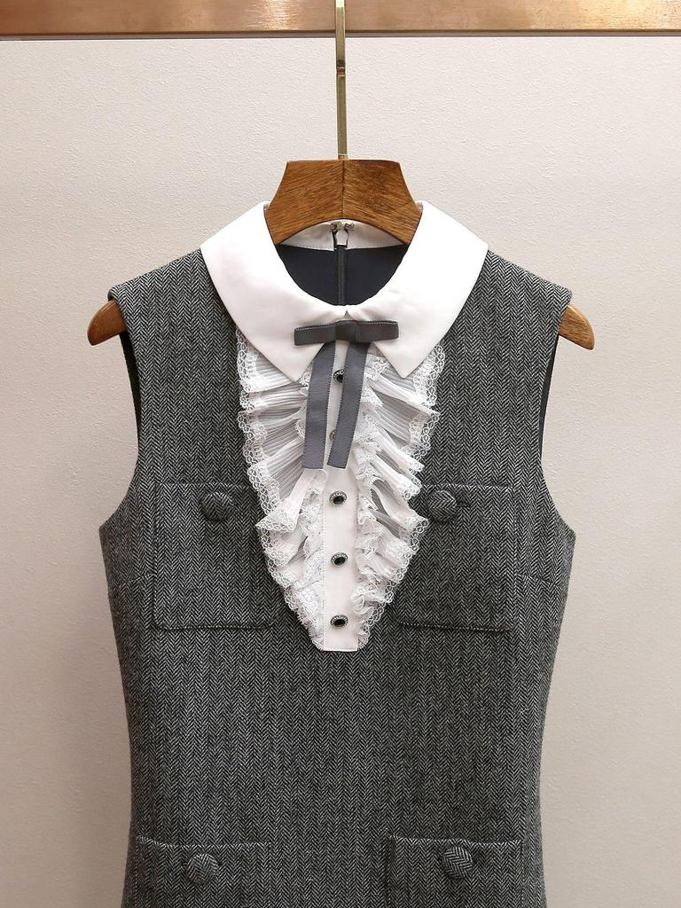 SP Family Grey Lace Bow Ruffle Vest Dress - New Spring Arrival