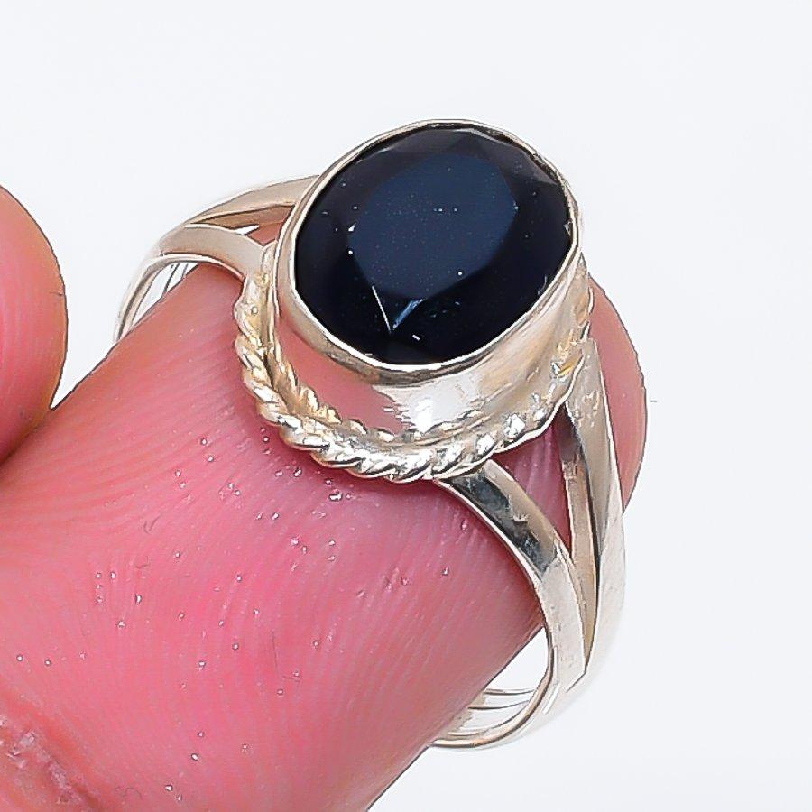 Natural Black Spinel Gemstone 925 Sterling Silver Jewelry Ring Size 7 ZS-1494
