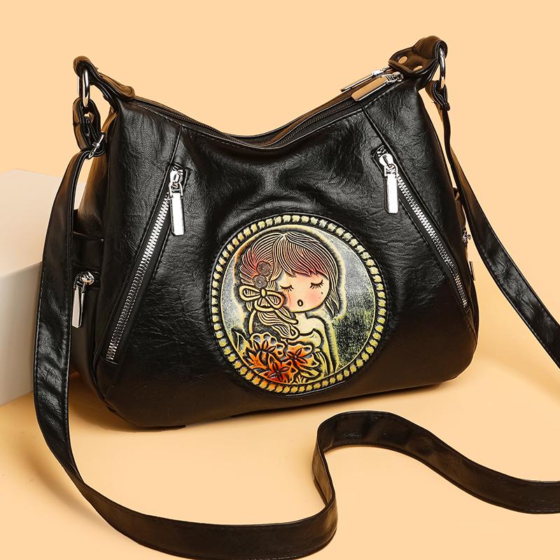 Damentasche Schulter Umhängetasche Mittelalterliche Tasche Große Kapazität Geschnitzte Muttertasche