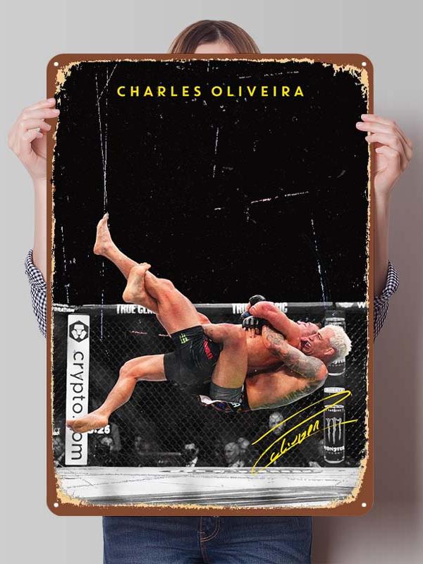 Charles Oliveira Boxer Metallschilder Gaming Zimmer Dekoration Benutzerdefiniertes Boxposter Blechschilder für Wandkunst Dekor Vintage Metallplatte