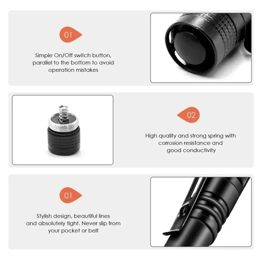 500LM Mini LED Flashlight, Portable Aluminum Alloy Pen Light with Clip, for Camping Hiking Emergency & Dentist Nurse Examination