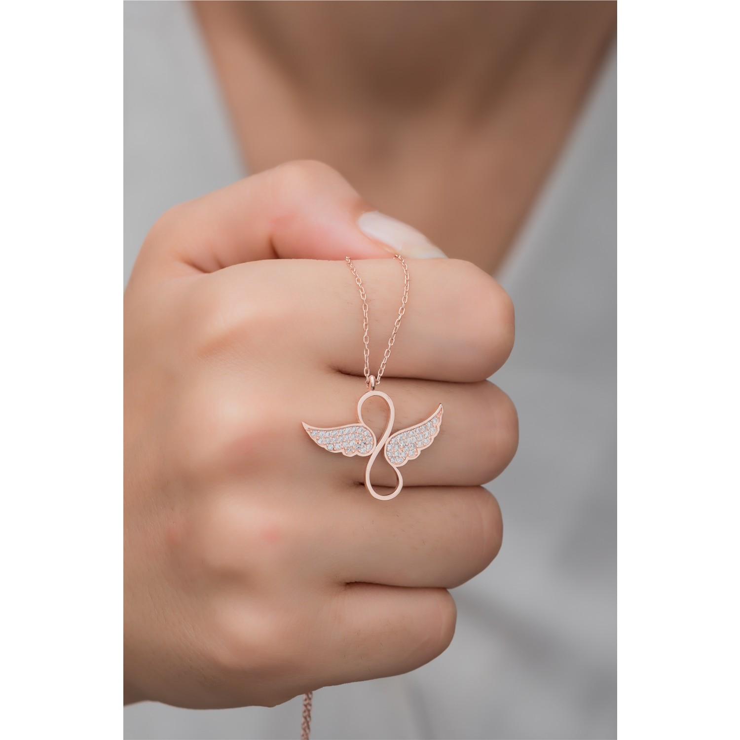 

Ожерелье бесконечности из стерлингового серебра 925 пробы с крыльями розы