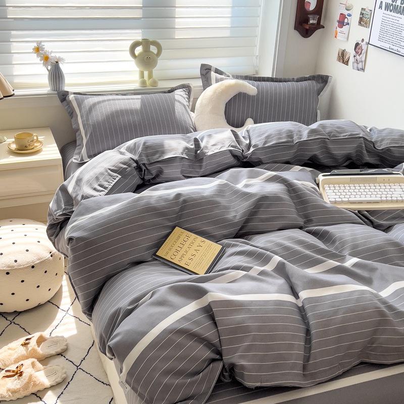 4Pcs Set Class A Maternal Infant Grade Small Fresh Grinding 4-Pcs Set Skin-Friendly Bed Sheet Washed Cotton Quilt Cover Dormitory 3-Piece Set