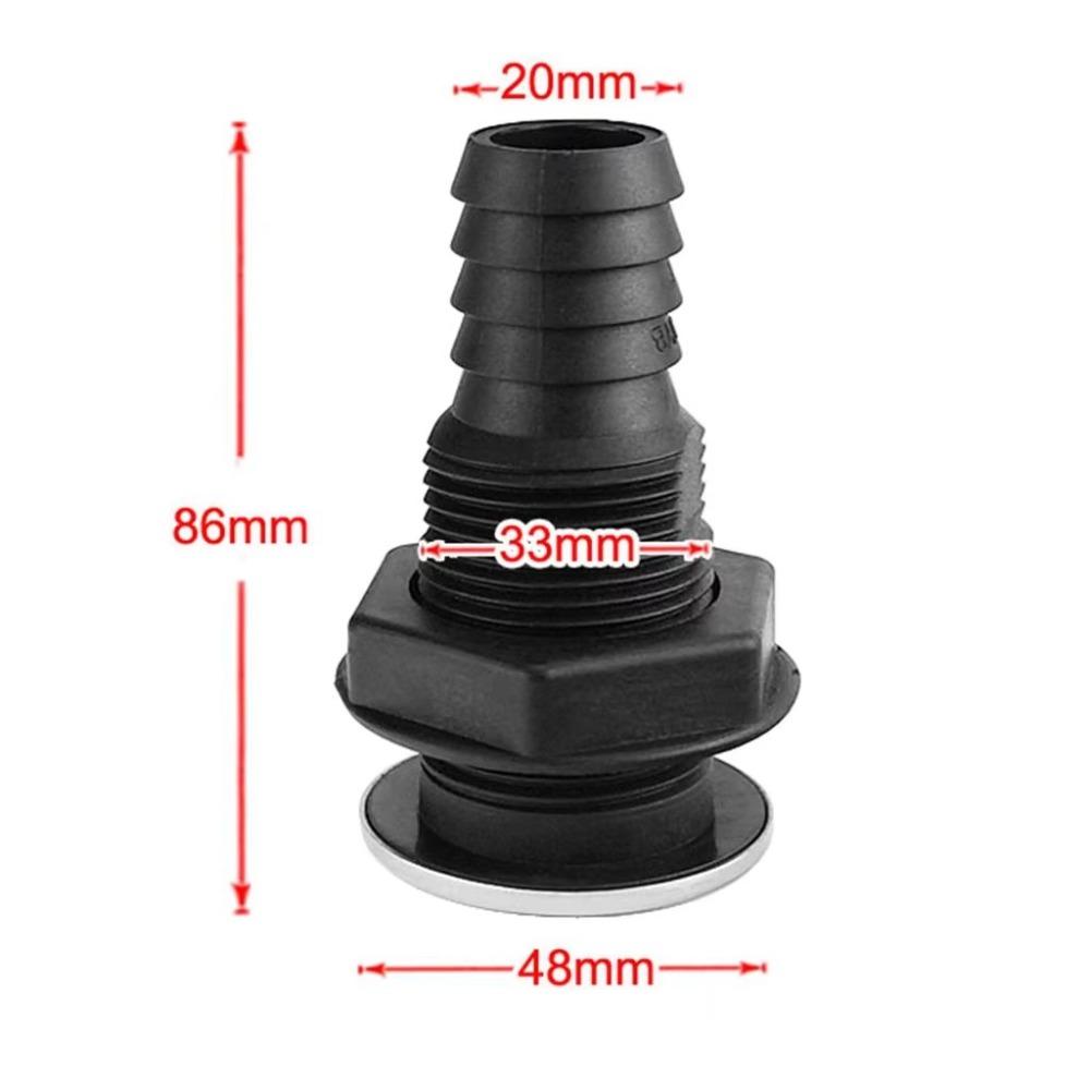 Practical 20 mm Hose Through-hull Hose Connector Black Plastic Thru Hull Fitting Pump Plumbing Fitting for Boat Yacht Drainage