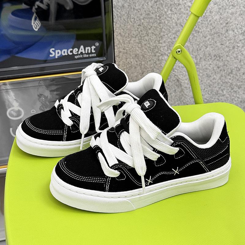 Women's shoes summer niche black casual canvas shoes retro versatile sports big head shoes men's