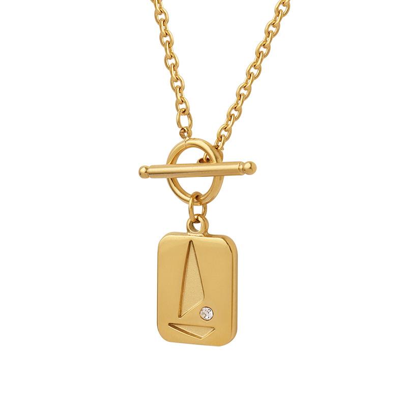 Personalized Square Brand Triangular Pendant Necklace Inlaid With Zircon Geometric Ot Buckle Titanium Steel Plated 18K Gold Collarbone Chain