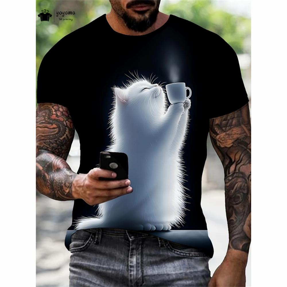 Funny Cat Pattern 3D Printed Short Sleeve T-Shirt Oversized Casual Tops Summer Men's O-Neck T-Shirts