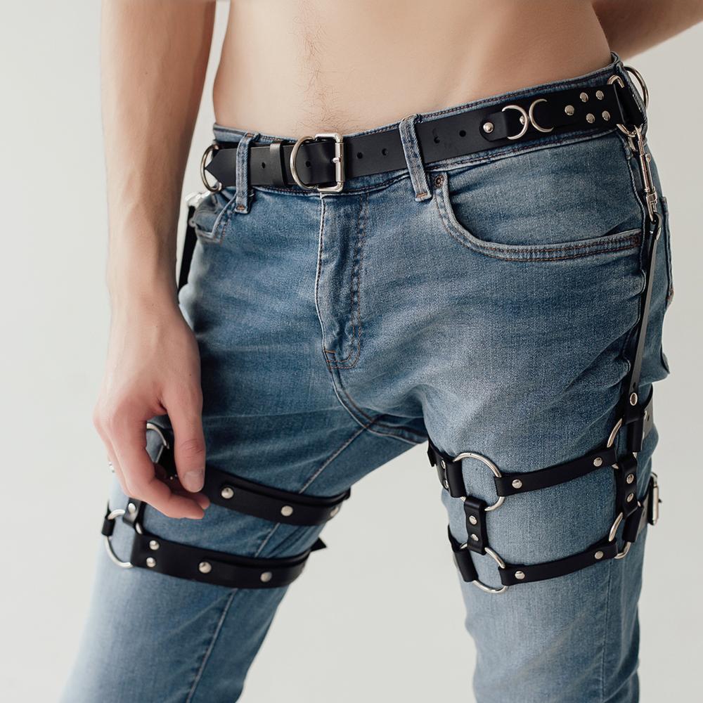 Man Leather Leg Harness Adjustable Fetish Gay Clothing Sexual Body Bdsm Bondage Cage Harness Belts Slave Rave Costumes for Sex