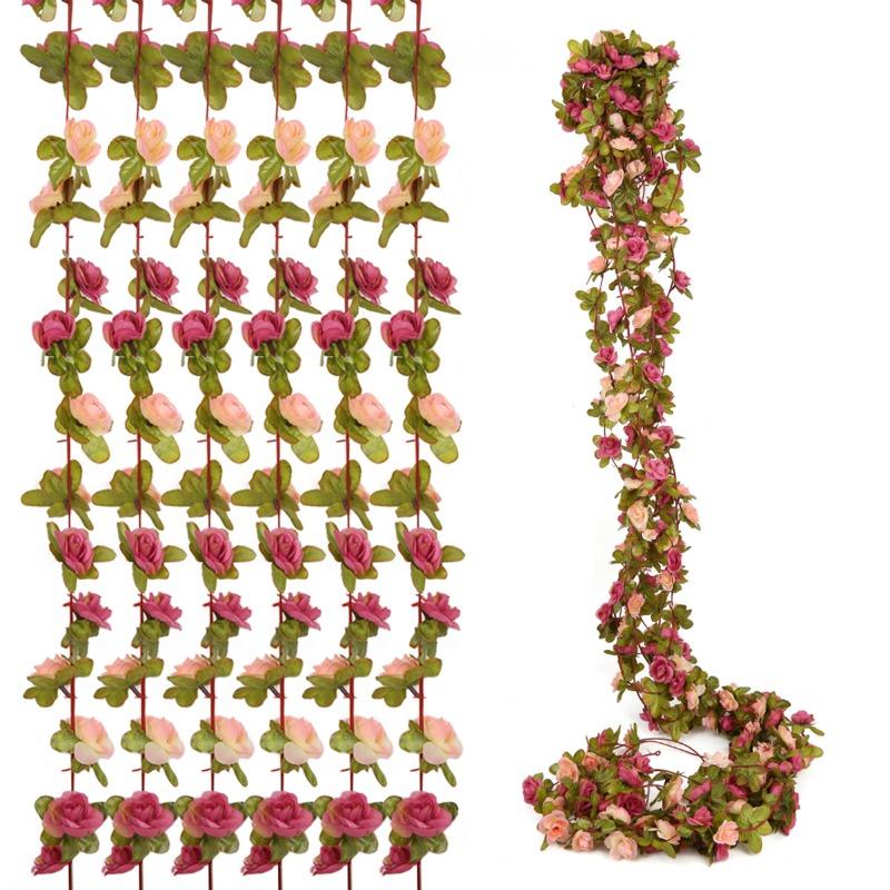 6 Pcs Flower Garland Artificial Rose Vine Flowers with Green Leaves Hanging Fake Roses Vine for Room Anniversary Wedding Birthday Christmas Arch Decor