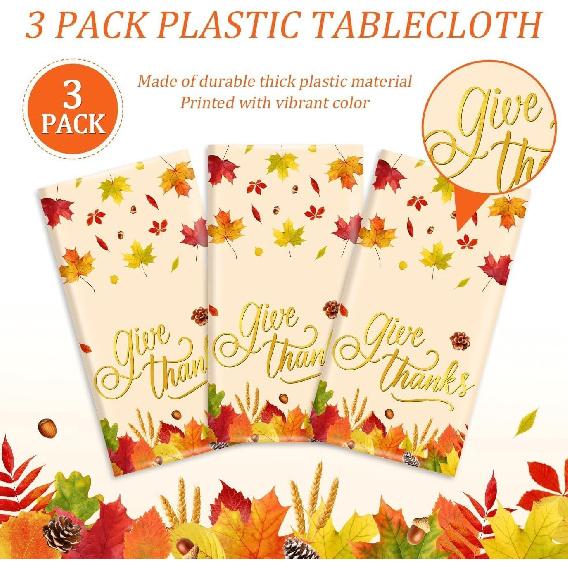3Pcs Fall Thanksgiving Disposable Tablecloths Give Thanks Autumn Maple Leaves Waterproof Table Covers for Home Dinner Fall Harvest Thanksgiving Party
