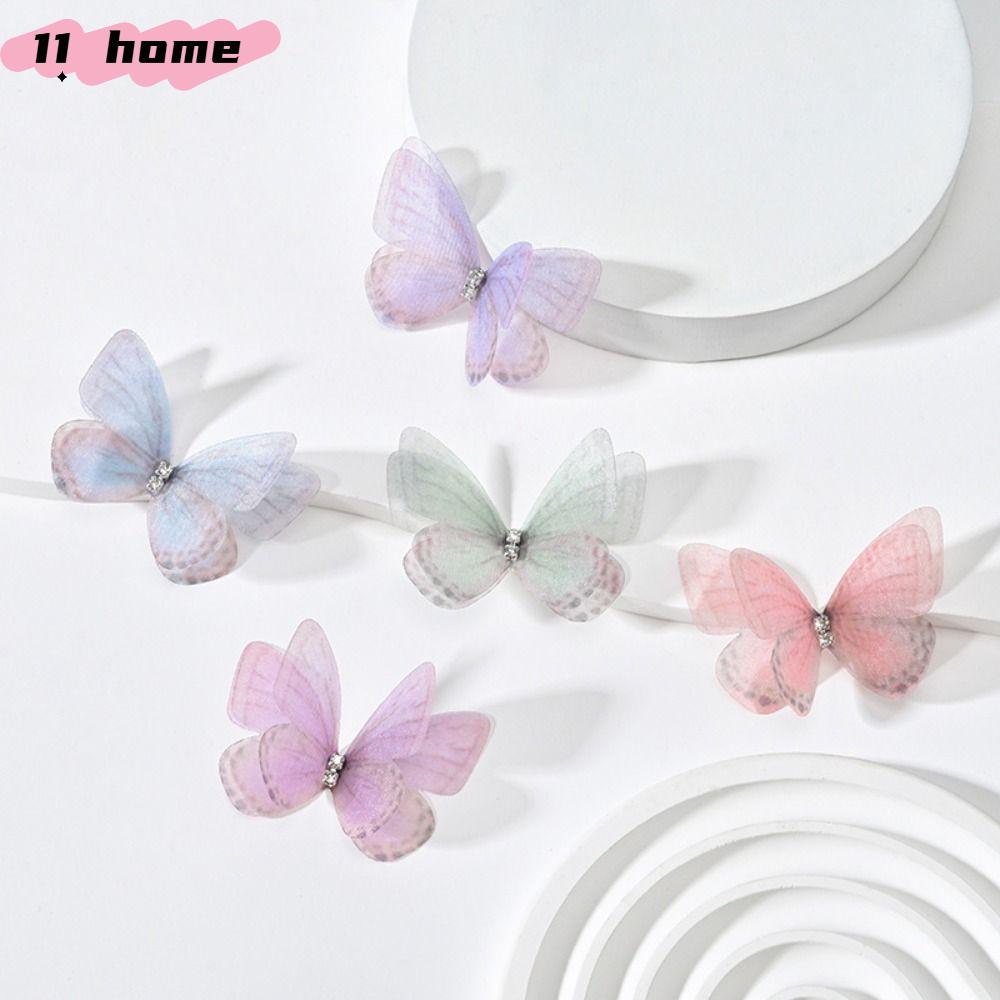 50Pcs 3D Organza Fabric Butterfly Appliques Double-layer Gauze Chiffon Butterfly Embroidered Patches Handmade