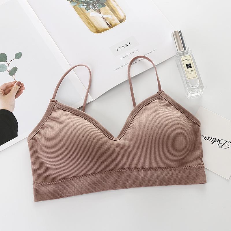 Nahtloses geripptes Bandeau: Hohe Elastizität, Schöner Rücken, Bequem mit Brustpolstern, Dünne Träger, Wickel-Westen-Dessous für Damen