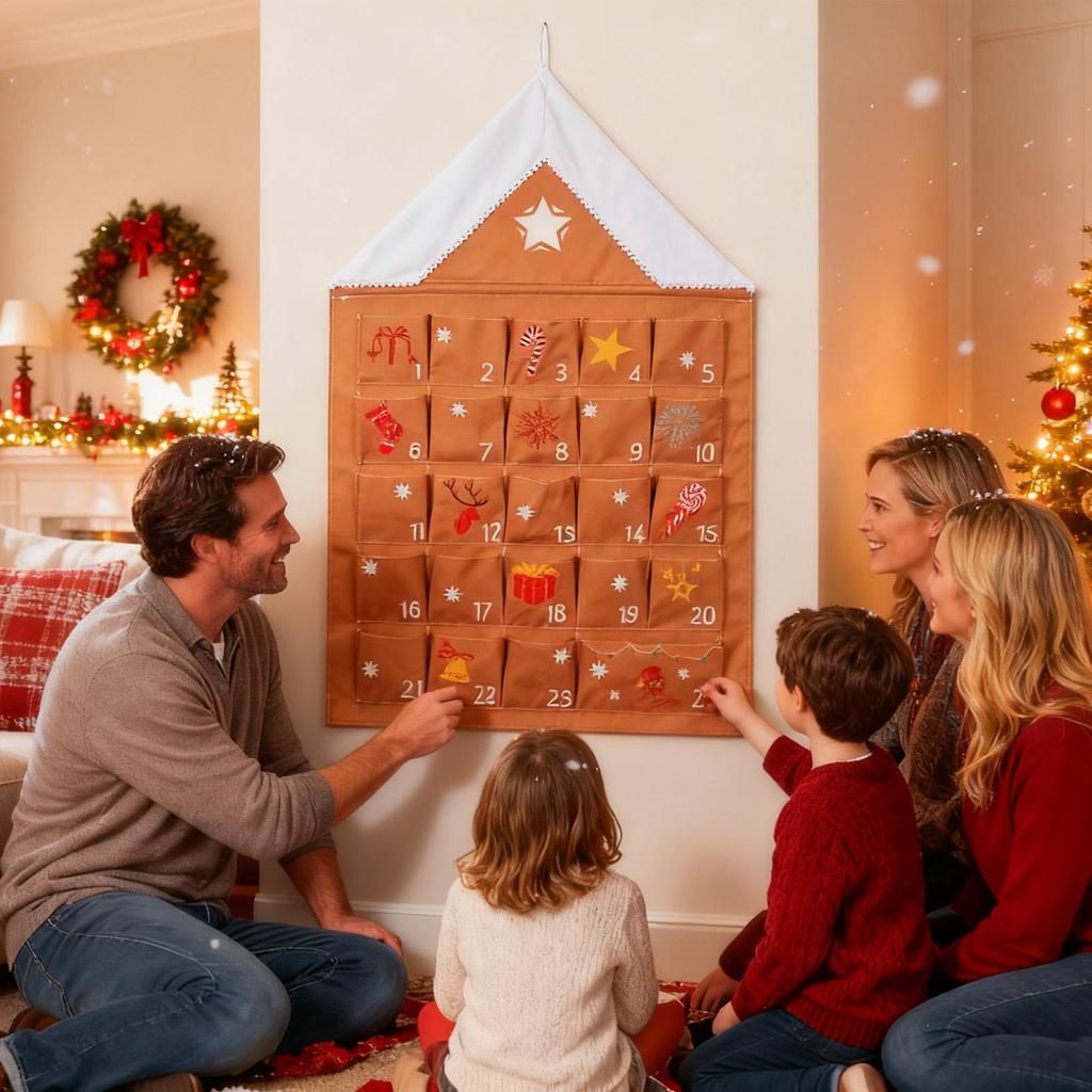 2025 Christmas Storage Hanging Bags Behind Doors Wall-Mounted 24 Days Christmas Countdown Storage Bags For Holiday Seasonal