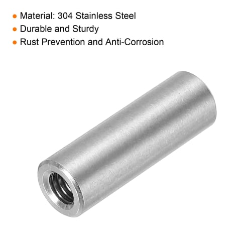 uxcell 5-Piece Set M6 Round Connector Nuts, 30mm/1.18" Long 304 Stainless Steel Coupling Nuts, Sleeve Rod Bar Stud Nuts for Brackets, M6x30x10mm