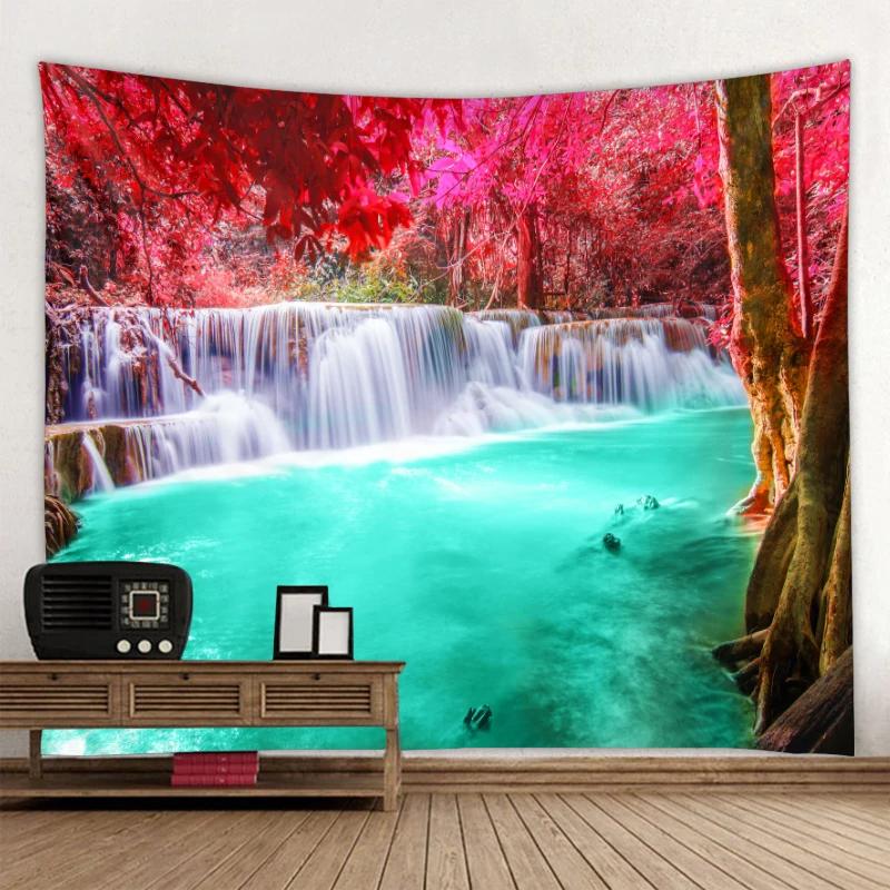 Beautiful Nature Waterfall Tapestry Forest Print Seascape Hippie Wall Hanging Bohemian Wall Tapestry Mandala Wall Decoration