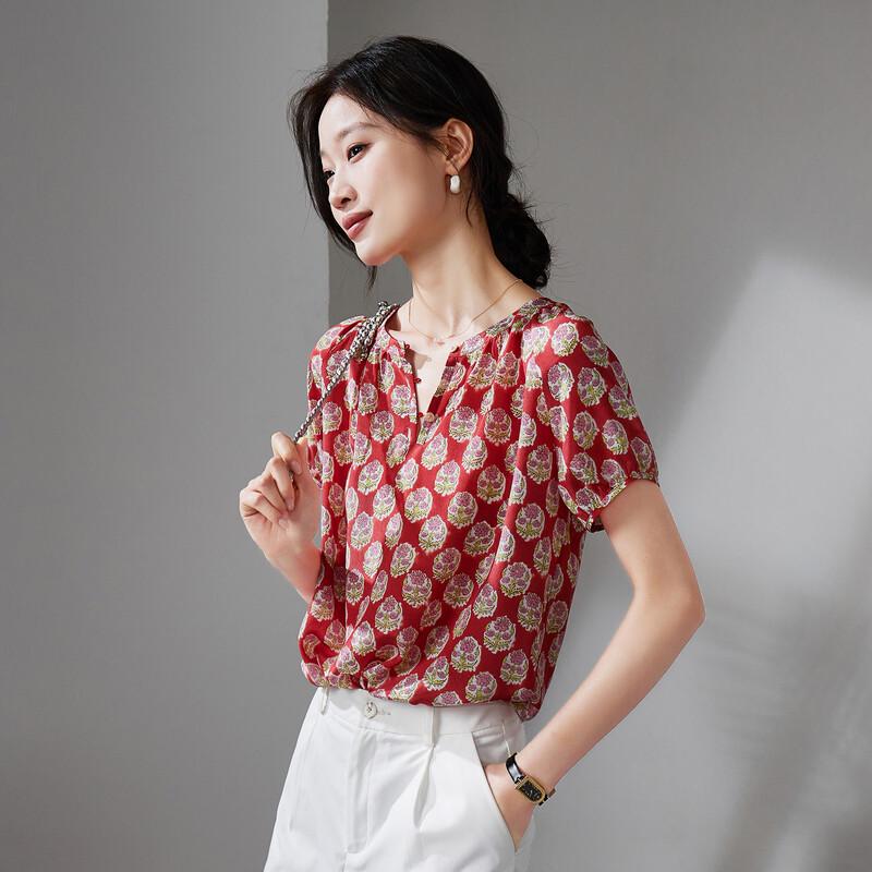 SOFSIL 2026 Summer Mulberry Silk V-Neck Casual Shirt M