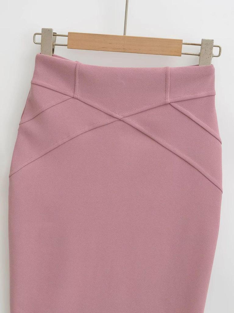 Koreanischer Midi-Rock mit hoher Taille: 3D-Patchwork, Hüftbetont, Herbst/Winter-Stil