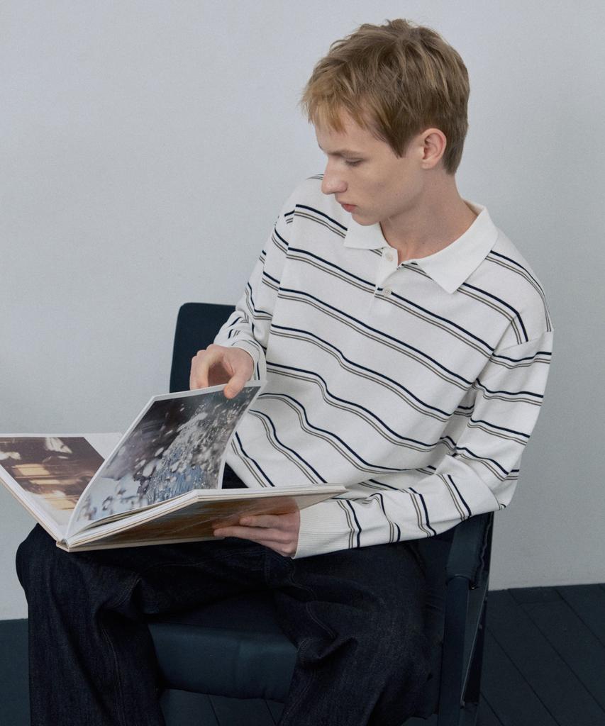 MINDBRIDGE [Couture] Striped Semi-Overfit Collared Knit