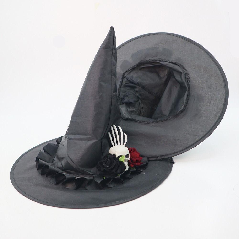 Black Skull Wizard Cap Skeleton Hand Witch Hat Portable Halloween Witch Hats  Accessories