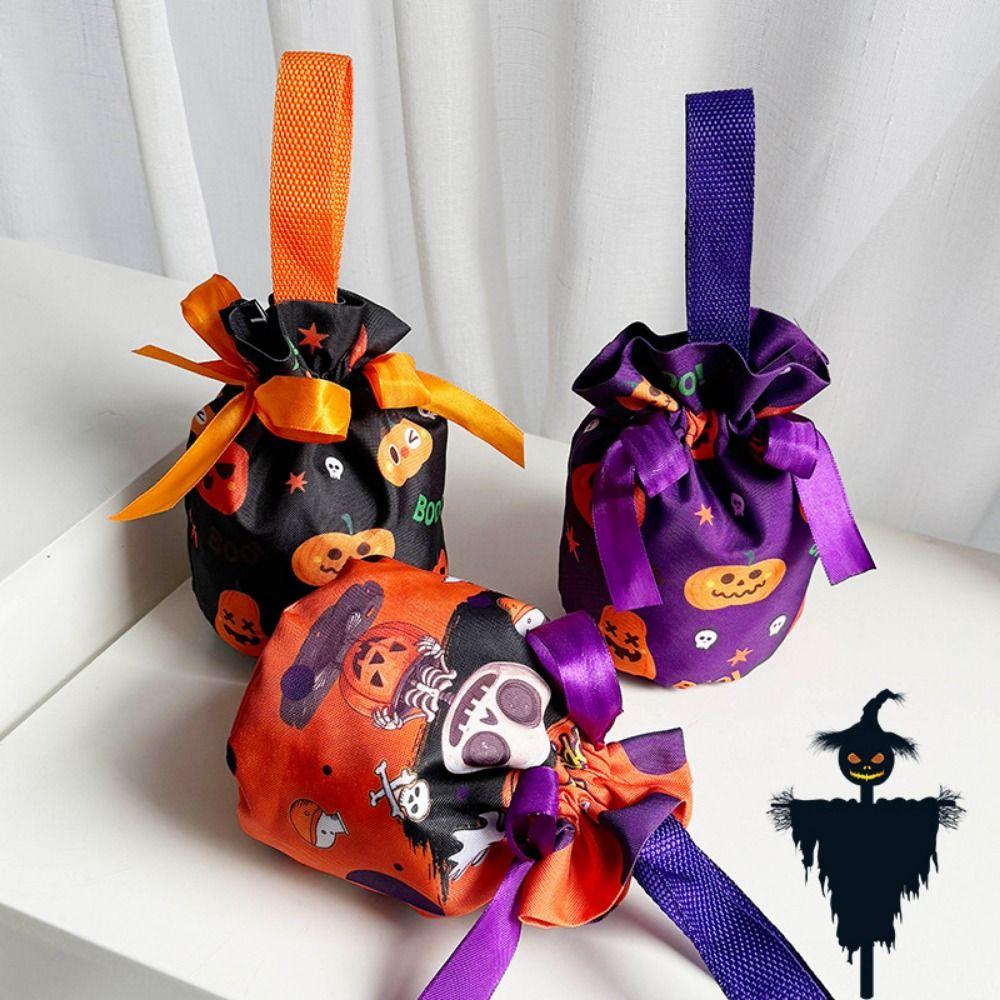 Handheld Halloween Treat Bags Pumpkin Pattern Design Halloween Gift Handbag  Cookies Candy