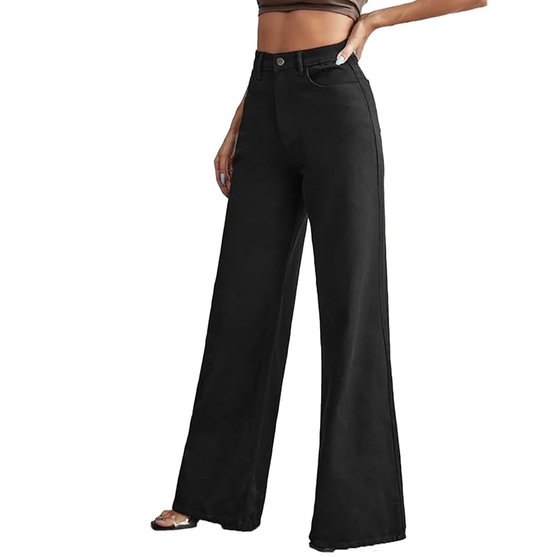 KOTTY Womens High Rise Cotton Lycra Regular Fit Solid Jeans Jade Black 28