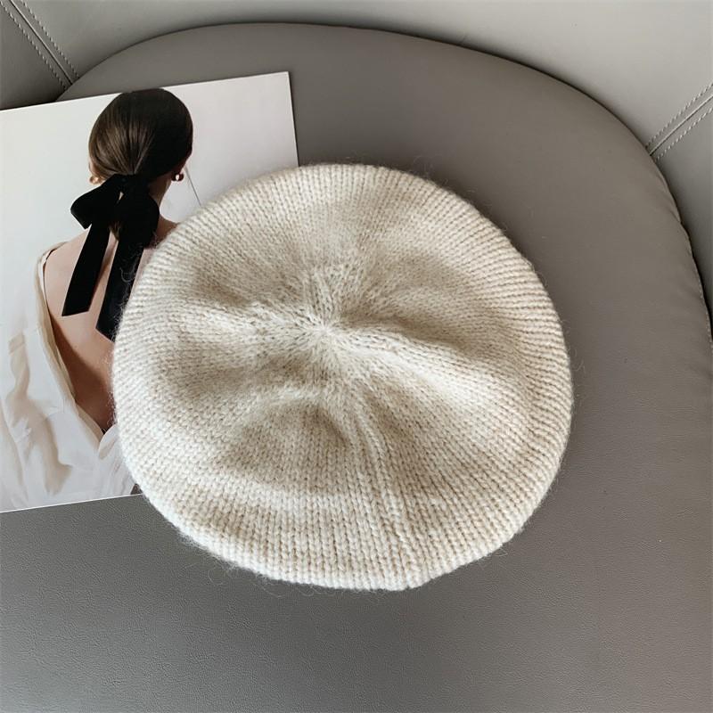 Women Fashion Winter Beret Hat Solid Color Knitted Elastic Warm Berets Beanie Korean Girl Artist Painter Cold-proof Pumpkin Caps
