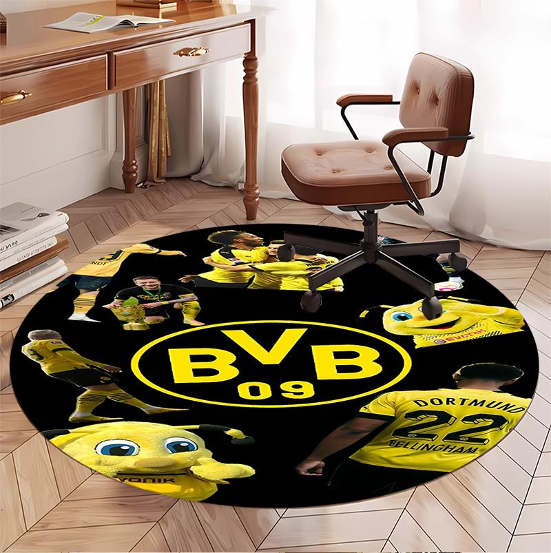 Borussia Dortmund Pattern Round Rug, Indoor/Outdoor Mat, for Picnic, Gameroom, Bedroom, Office, Living Room, Home Decor Carpet, Birthday Gift