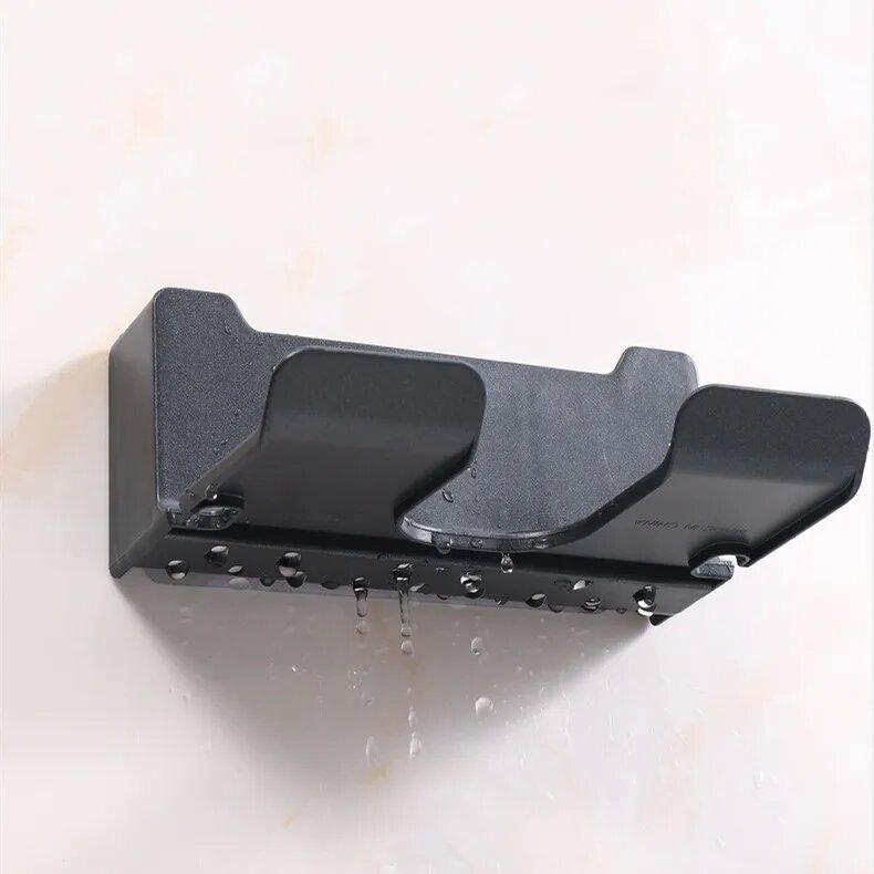 Multi-functional Bathroom Rack with Hair Dryer Slot and Storage Baskets Wall Mounted Plastic Hair Dryer Holder Bathroom Shelf Bathroom Organizer