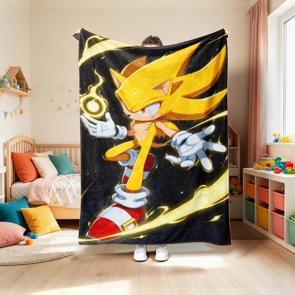 Sonic Throw Blanket Cartoon Flannel Blanket Soft and Warm for Living Room Bedroom Car Camping Throw Blanket Full Size best gifts