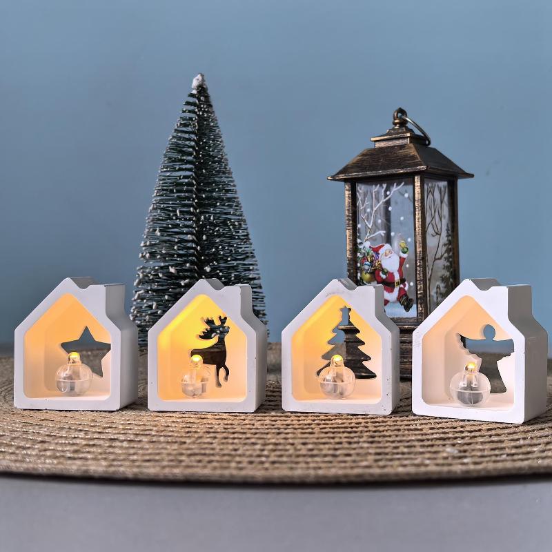 1Pcs Christmas Series Theme Hollow House Molds 6-Cavity Christmas House Candle Holder Silicone Mold Resin Casting Mold