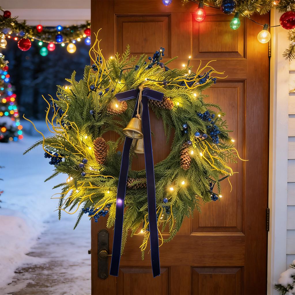 3D 55CM Simulierter Nadeln Norfolk Glockenblume Wandbehang Weihnachts-Türhänger Kranz Dekoration