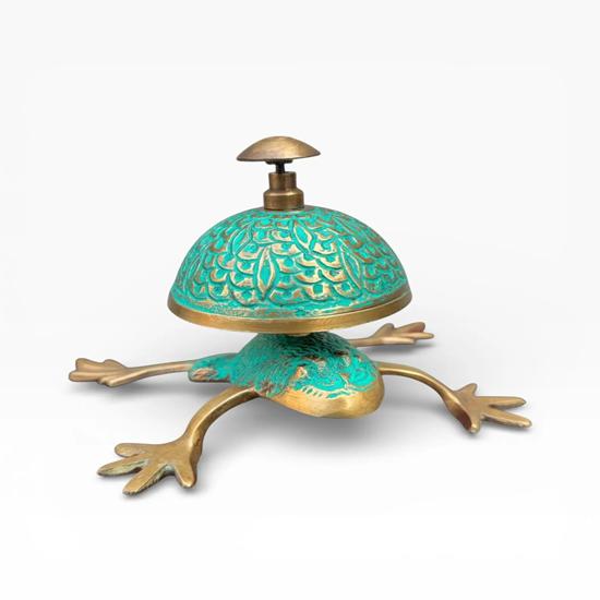 Messing Frosch Schreibtischklingel mit Grünspan Patina Gegensprechklingel Rezeption Klingel Tischplatte Büro Klingel Geburtstags Jubiläums Weihnachtsgeschenk
