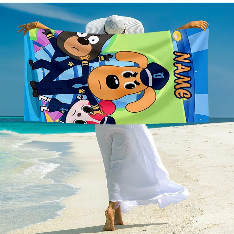 Custom Name Ultra-Soft Beach Towel with Sheriff Labrador Theme,Ideal for Pool - Camping, Diving - Perfect Travel Essential, Vibrant Beach Towel.