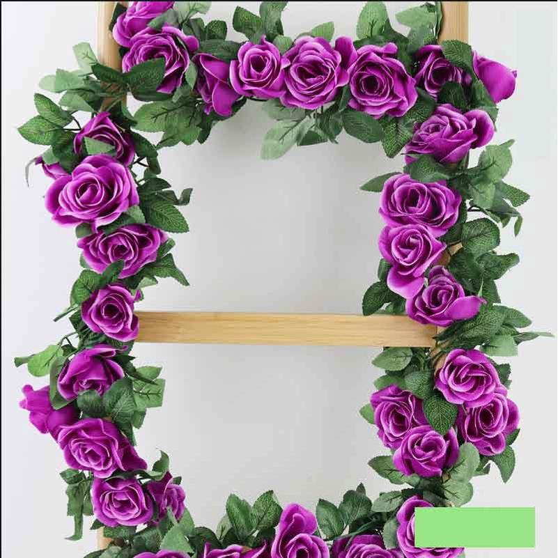 Lush 2.4m Artificial Silk Rose Flower Ivy Vine Garland For Wedding And Party Decor