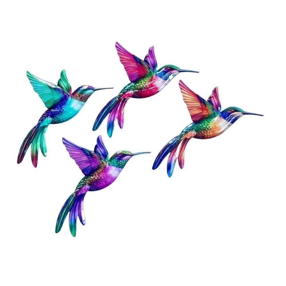 Metal Material Metal Hummingbird Wall Art Colorful Finish 3D Design Hummingbird Pendant Weather Resistant Vintage Colorful Birds