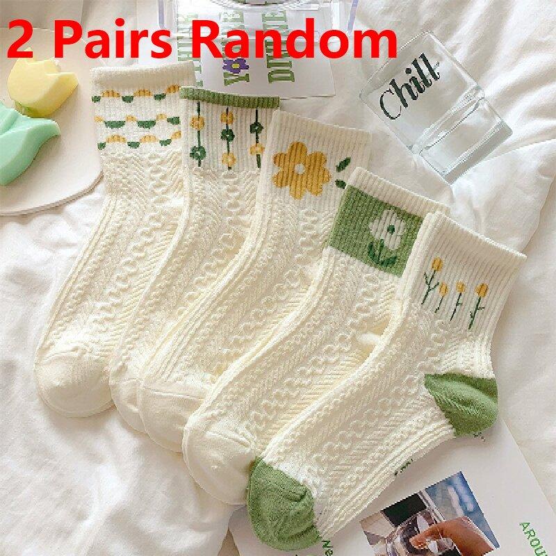Women's Flower Socks Japanese Korean Style Cute White Black Pink Hajuruku Kawaii Floral Breathable Casual Socks