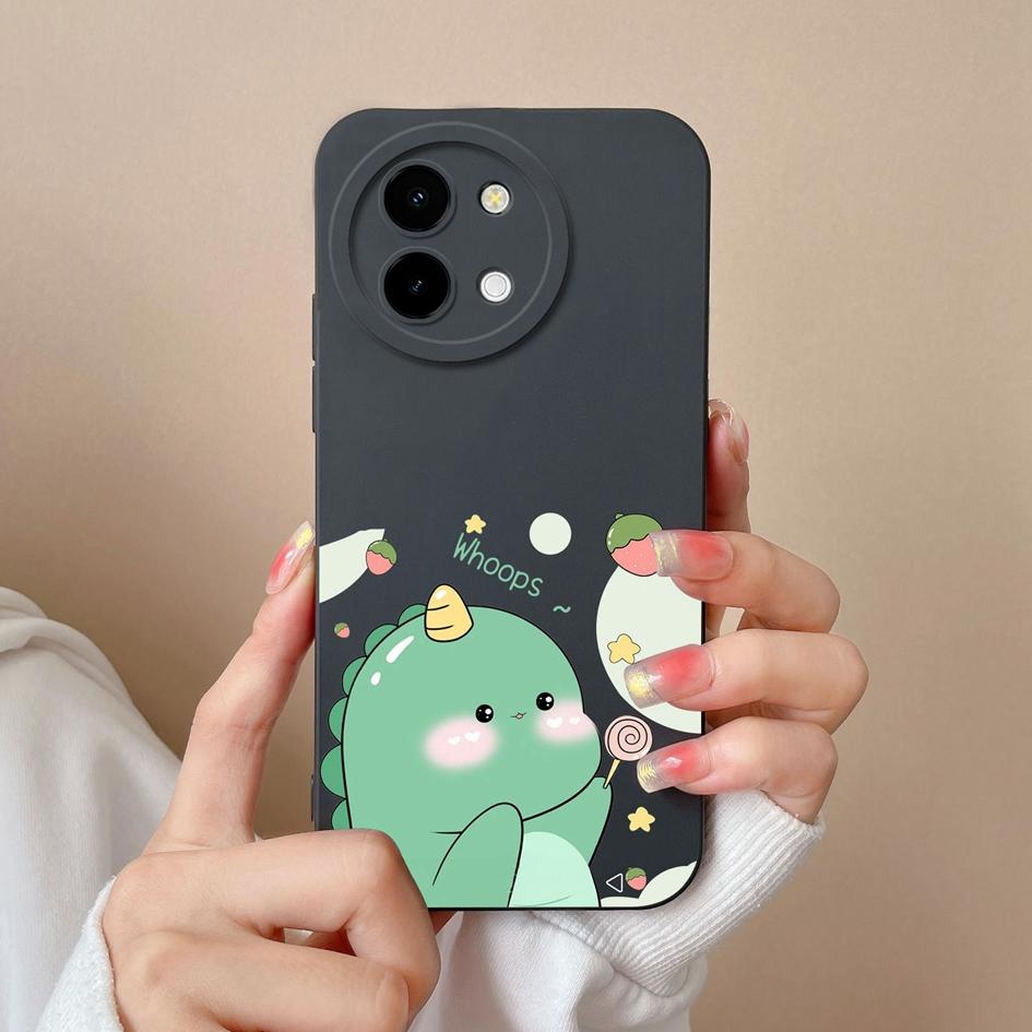 Back Cover For Vivo Y200i 5G Y03 Y28 Y38 T3x Phone Cases Lovely Cartoon Dinosaur Bumpers High Quality Matte Silicone Camera Protection Covers For Vivo