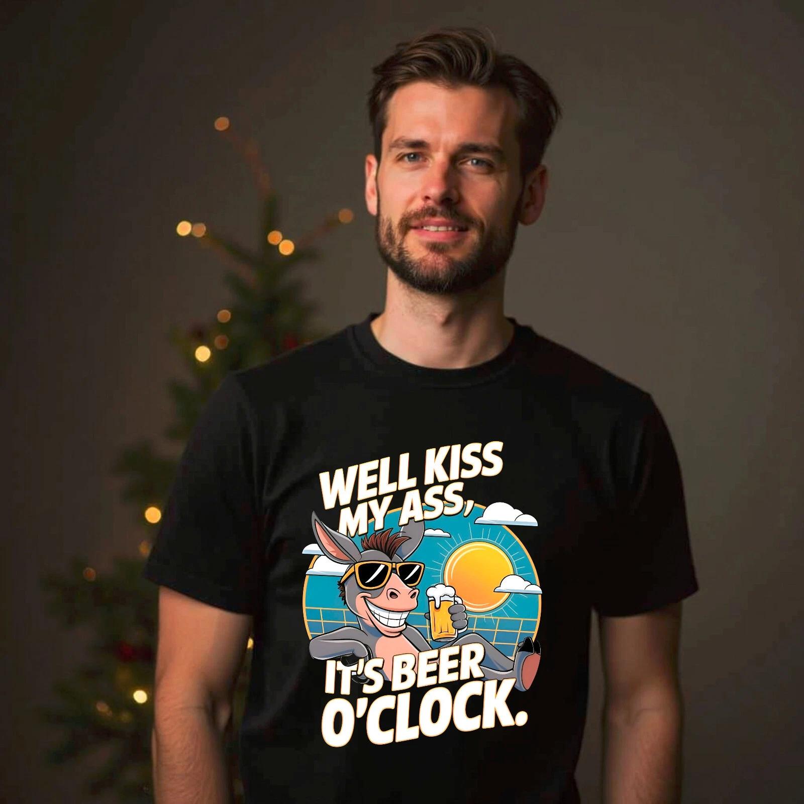 Well Kiss My Ass Well Its Beer O Clock T-Shirt, Donkey Funny Retro Gift Mens Top S
