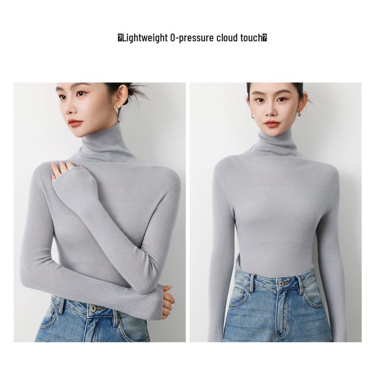 18G Soft Wool Women's Turtleneck Slim Fit Sweater, Autumn/Winter Knit Base Layer, Machine Washable