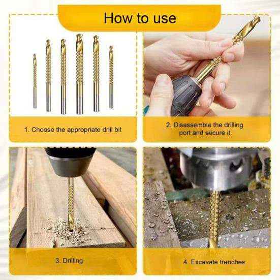 Titanium Coated HSS Twist Drill Bits, 3-8mm Serrated Side Cutting Drill Bit, Hex Shank Serrated Cutting Drill Bits, Drill Bit Woodworking Tools, Hole