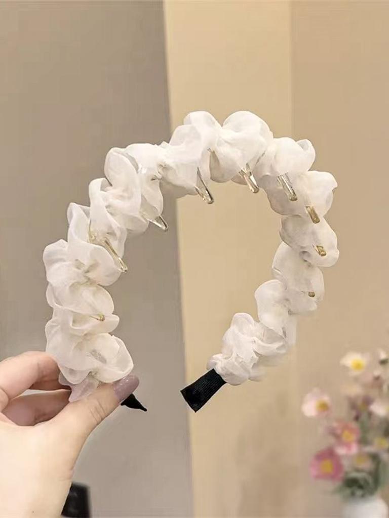 Neues Trendiges Einfarbiges Netz Falten Anti-Rutsch Spitze Elegantes Haarband Flauschiger Tüll Make-Up Haar Accessoires Professionelles Salon