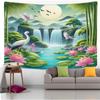 Nature Landscape Wall Tapestry Waterfall And Deer Art Sunny Forest Design Boho Decor For Living Room And Bedroom
