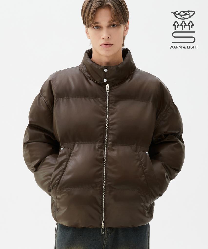 Trillion Biker Vegan Leather Short Padded Jacket (Brown)