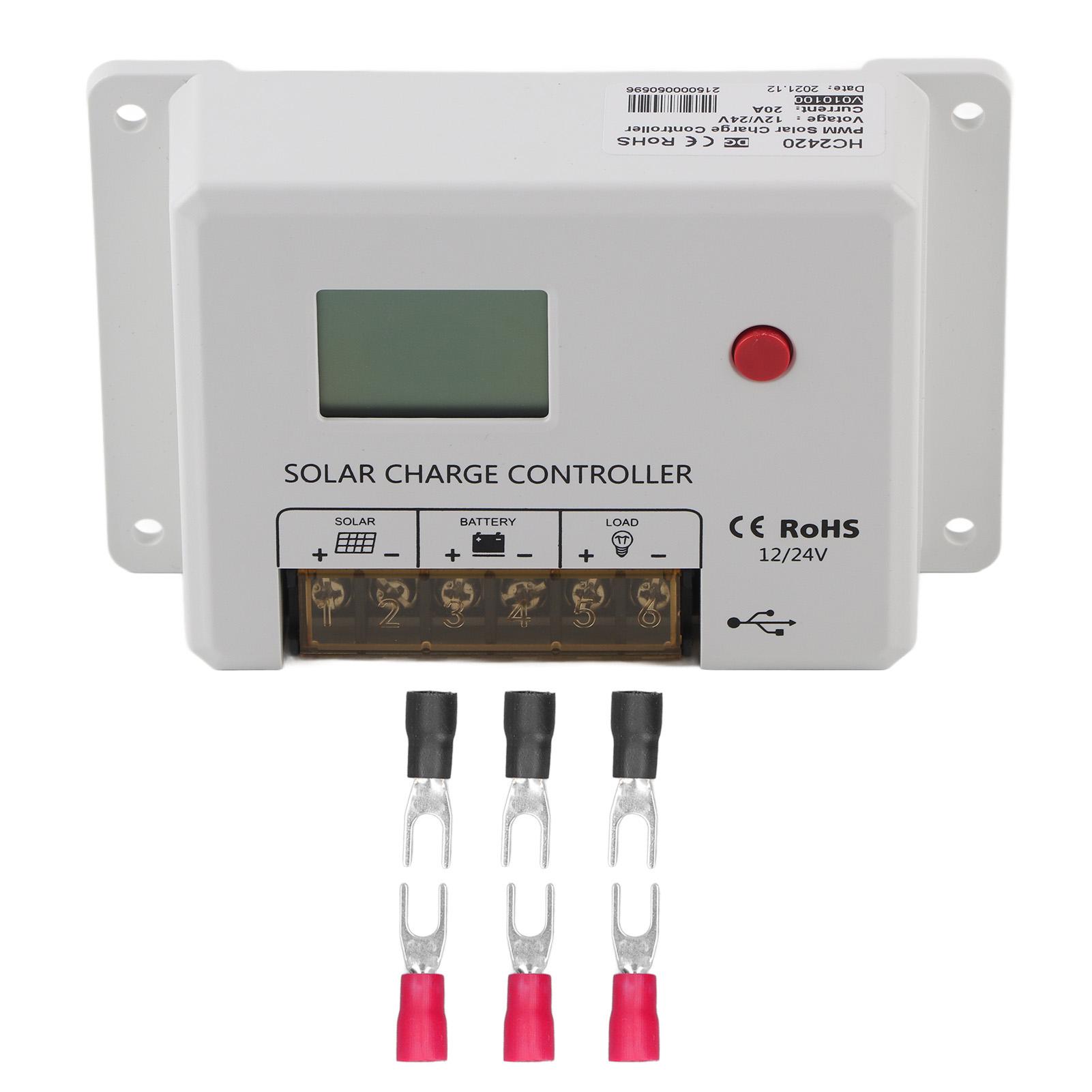 

ШИМ Контроллер заряда солнечной батареи 12В/24В Автоматическое распознавание 20А IP32 Водонепроницаемый Белый для автодома, дома