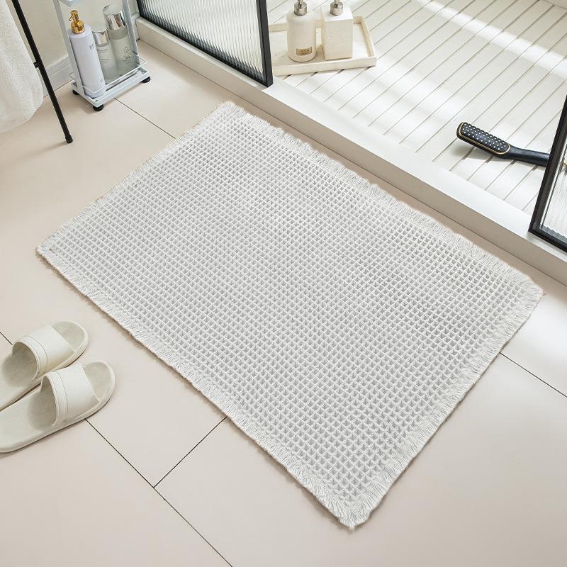 Waffle Bath Mat Absorbent Non Slip & Soft Bath Mats for Bathroom Floor Machine Washable Bathroom Rugs with Tassels Rubber Backed