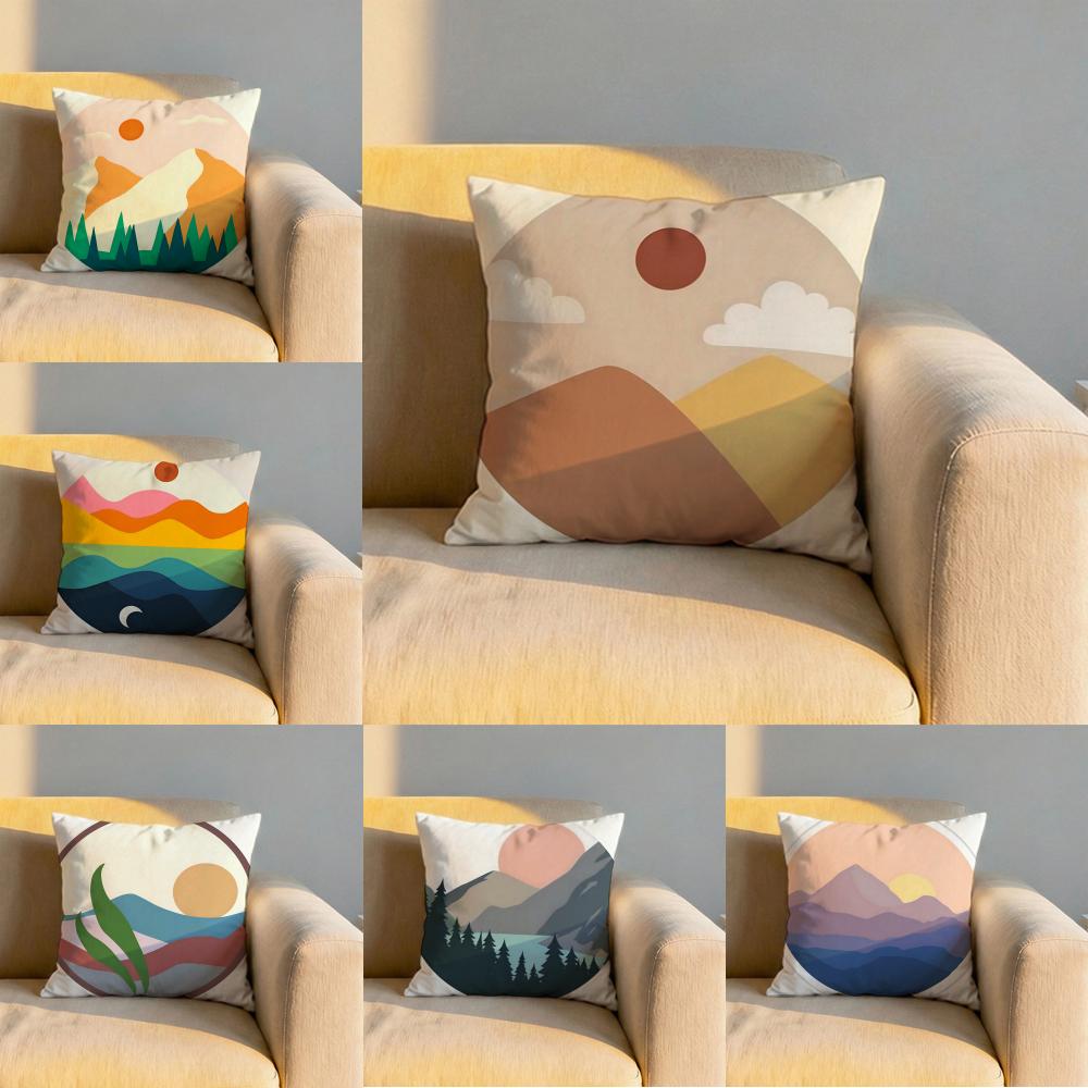 Classic Sunrise Cartoon Cushion Cover Soft Reversible Durable Pillow Cover MultiScene Use for Home Car Daily Comfort