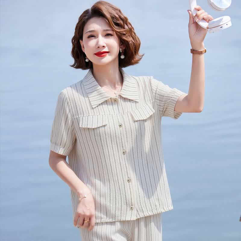 Pastel Women's Striped Shirt & Wide-Leg Pants Set